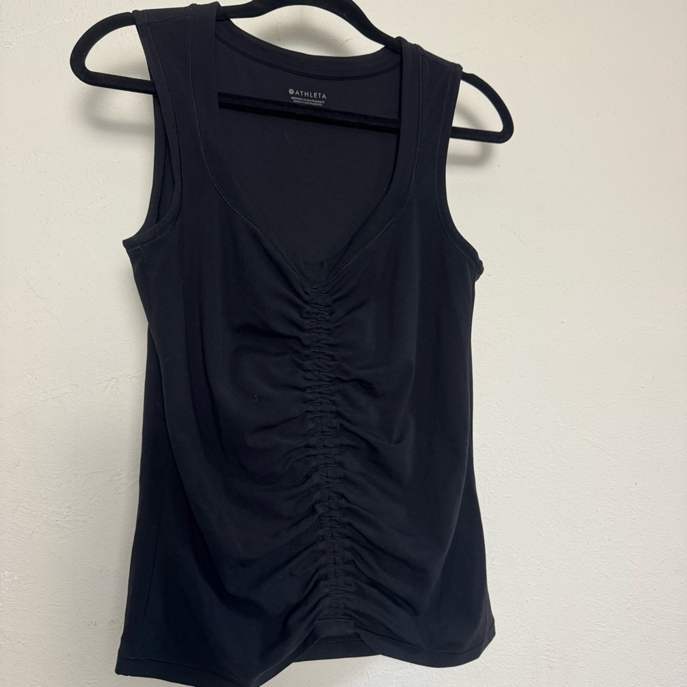 Athleta Black Ruched Front Buttery‎ Soft Sweetheart to Square Neckline Tank Top